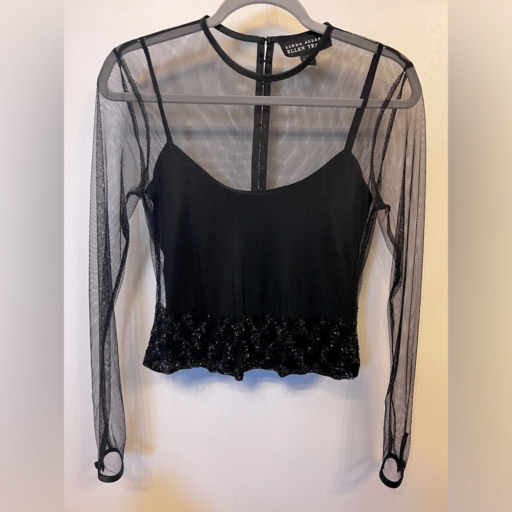 Vintage Linda Allard Ellen Tracy beaded mesh velvet 2 piece crop top - Women's 4